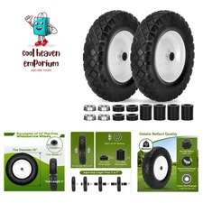 Upgraded 16" Flat Free Wheelbarrow Wheels and Tires, 4.80/4.00-8 Solid Wheelb...