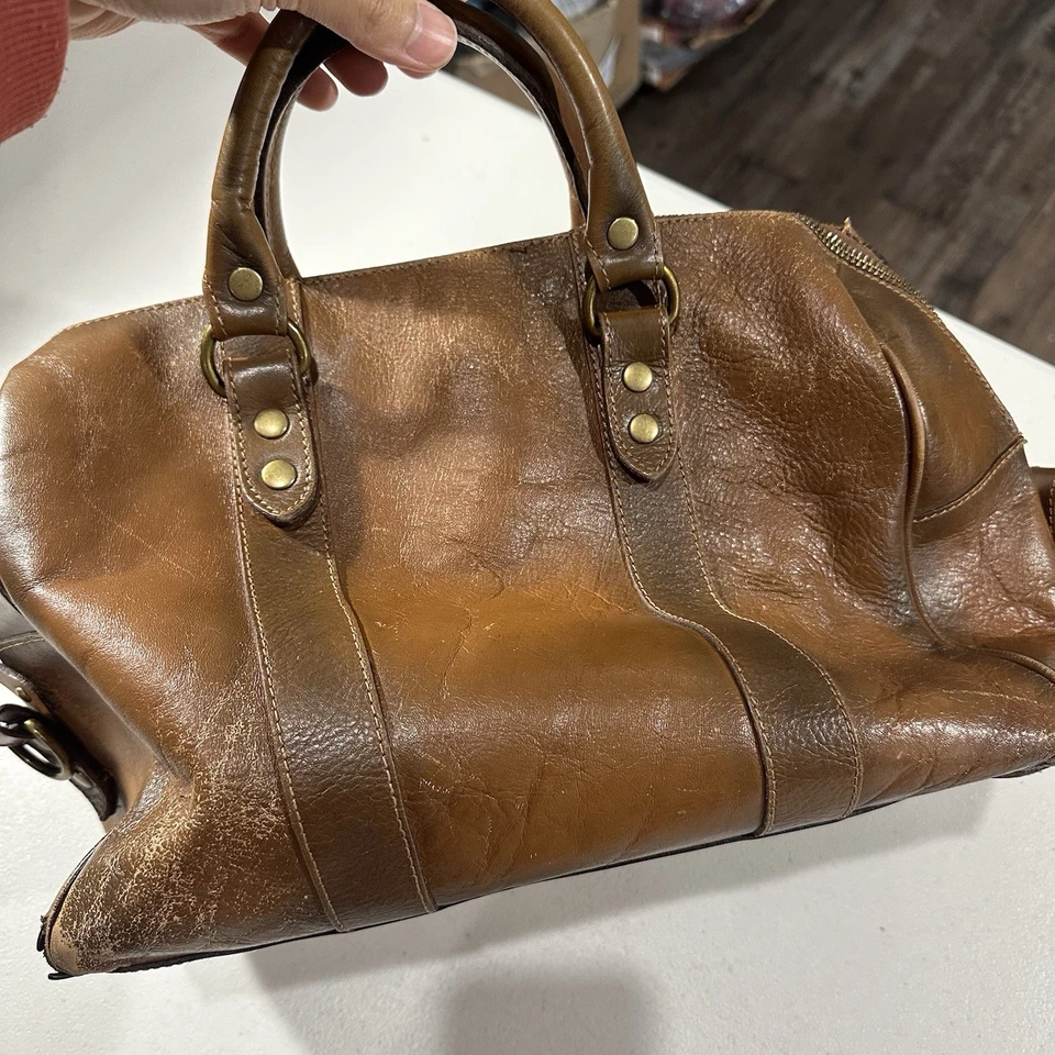 Bolso de Lona I Medici Firenze Hecho en Italia Cuero Genuino Marrón De Colección Foto 3 de 4