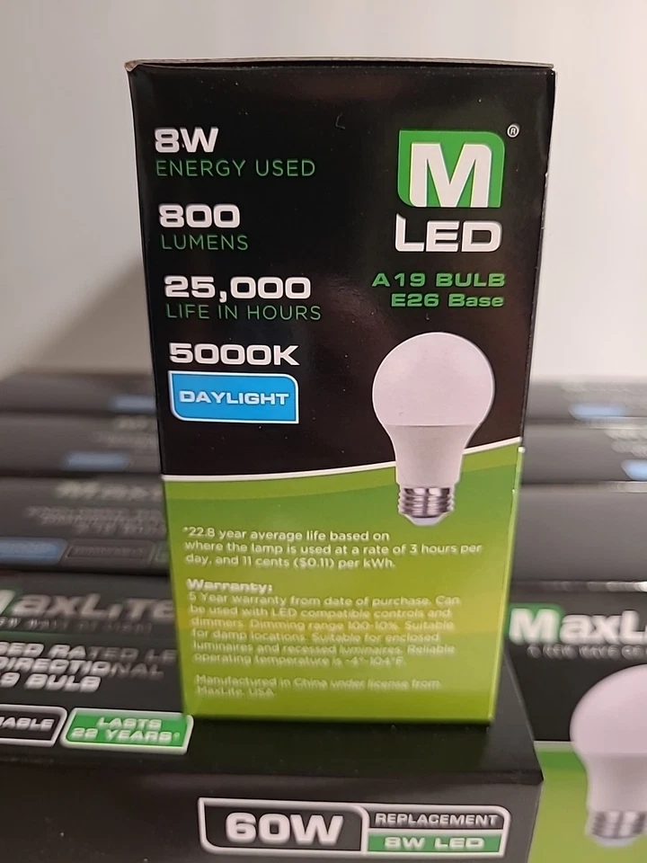 32 Pack Maxlite 8W LED Bulb 60 watt replace A19 Daylight 5000K LED Light 60w - Image 3 of 4