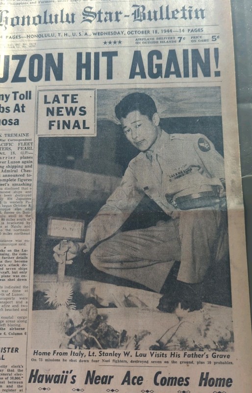 OCT 18, 1944 NEWSPAPER PAGE #2075- LT STANLEY W. LAU HOME FROM ITALY 