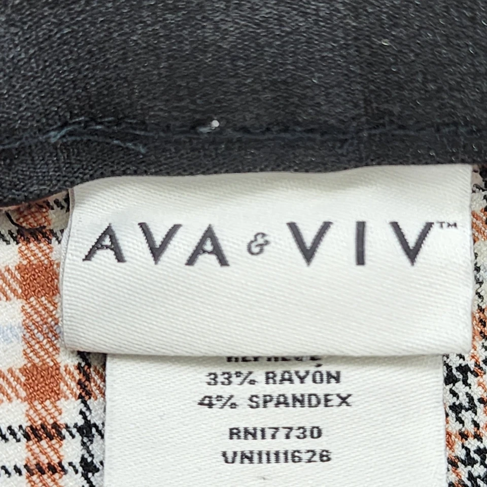 Ava & Viv Pants Women 20W Brown Black Plaid High-Rise Straight Leg Ankle Stretch - Image 4 of 4