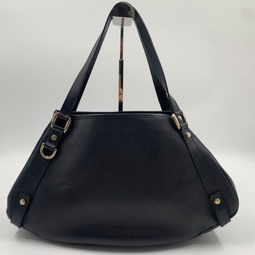Gucci Abbey Leather Shoulder Bag Black Hobo Purse D Ring Gold Hardware Used