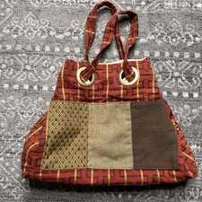 Handmade Tote Purse Bag Tapestry Double Shoulder Cinch Strap Knitting Sewing