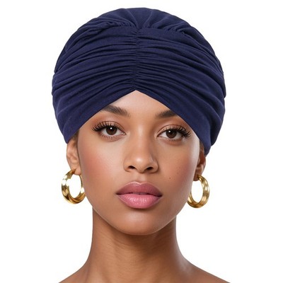 Soild Color Women Underscarf Inner Cap Head Cover Cancer Chemo Pleated Beanie