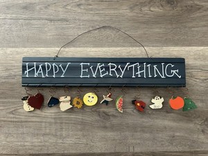 Vintage Folk Art Plaque Happy Everything Rustic Cabin Cottage Core