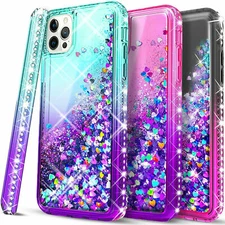 Para iPhone 13 12 11 Mini Pro Max 7 8 Plus SE Funda Bling + Protector de vidrio 