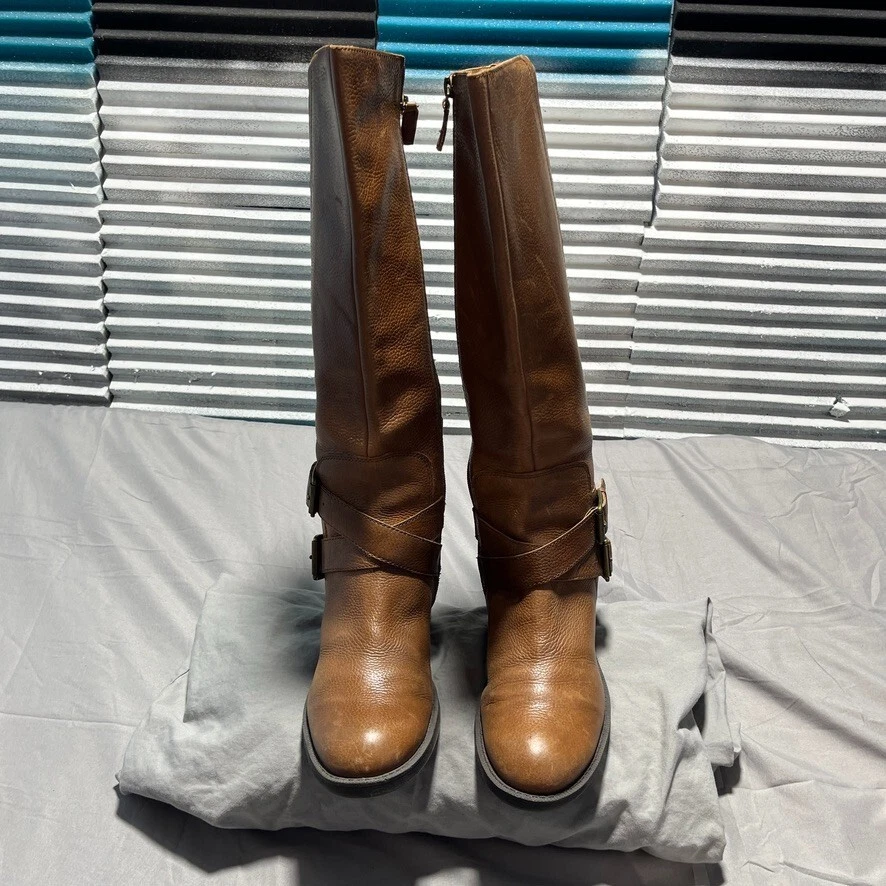 Enzo Angiolini EA Sporty Boots Womens 8M Brown Leather Riding Knee High Side Zip - Image 2 of 4