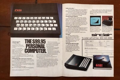 Vintage September 1982 2-page Print Ad Sinclair ZX81 '$99.95 Personal Computer'