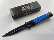 Tiger-USA 8.25" Spring Assisted Folding Stiletto Pocket Knife Blue SJ-1011-BL-2