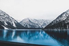 Landscape nature lake mountains snow trees austria cyan Custom Gaming Mat Desk