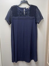 Loft M Ann Taylor jersey swing dress crochet accent top