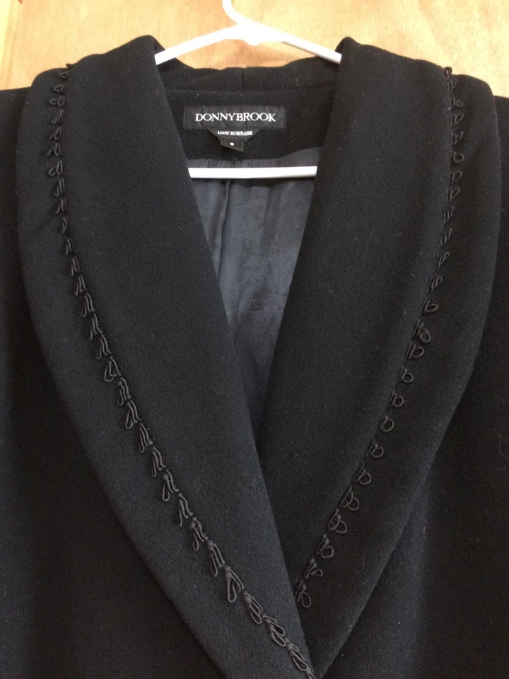 Womens Donny Brook Black Long Wool Double Breasted Trench Coat Size 6 - Image 4 of 4