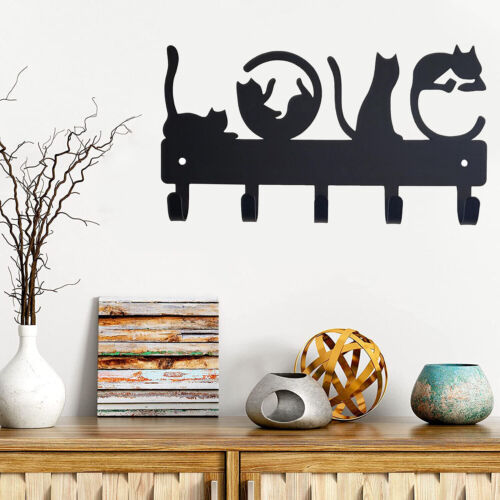 Love Cats Key Rack ; Wall Mounted Key Holder with Curled Cats - Zdjęcie 1 z 12