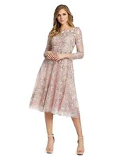 NEW, Mac Duggal LONG SLEEVE FLORAL EMBROIDERED TEA LENGTH DRESS SZ 4 #DMD1028