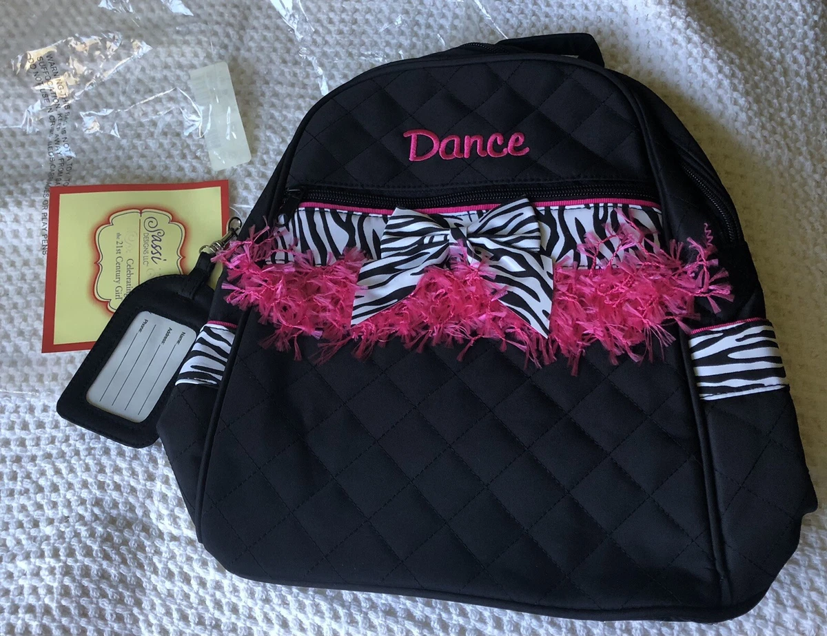 Girl NEW Quilted Dance Backpack Bag Black Pink Zebra W Fringe NWT