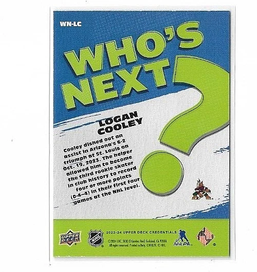 2023-24 Upper Deck Credentials Logan Cooley Who's Next #WN-LC - Image 2 of 2