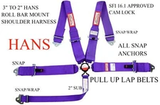 CLIP IN HANS HARNESS CAM LOCK RACING BELT SFI 16.1 5 POINT ROLL BAR MOUNT PURPLE