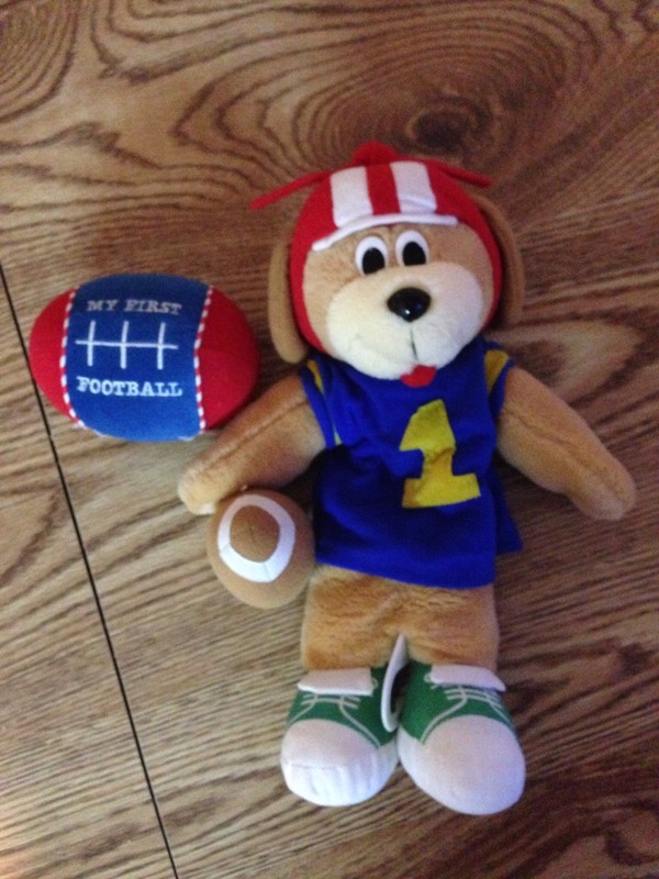 Infant Crib Musical #1 Dog Football Player With Soft "My First Football" Rattle