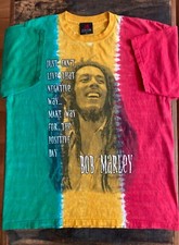 Bob Marley Zion Rootswear Tie Dye T-Shirt XL 1999 Rasta green/yellow/red USED