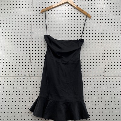 Express Strapless Black Satin Cocktail XS Dress with Ruffle Bottom 12.5"  Width | eBay