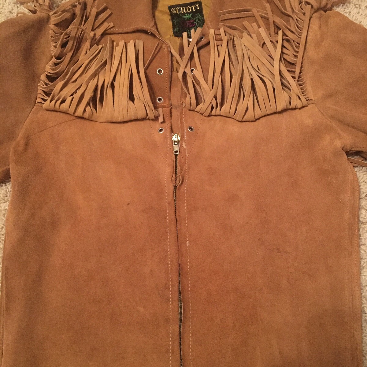 Vintage SCHOTT Leather Jacket FRINGES Western 1960's - Sz 36