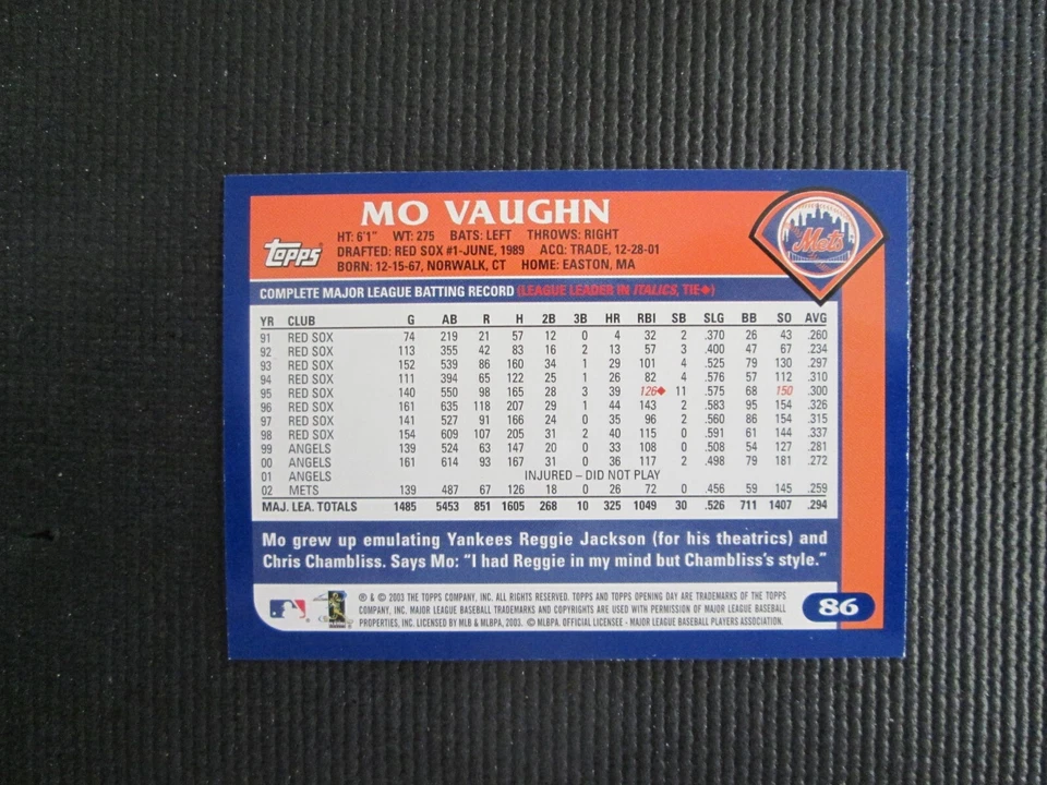2003 Topps OPENING DAY Mo Vaughn #86 New York Mets - Image 2 of 2