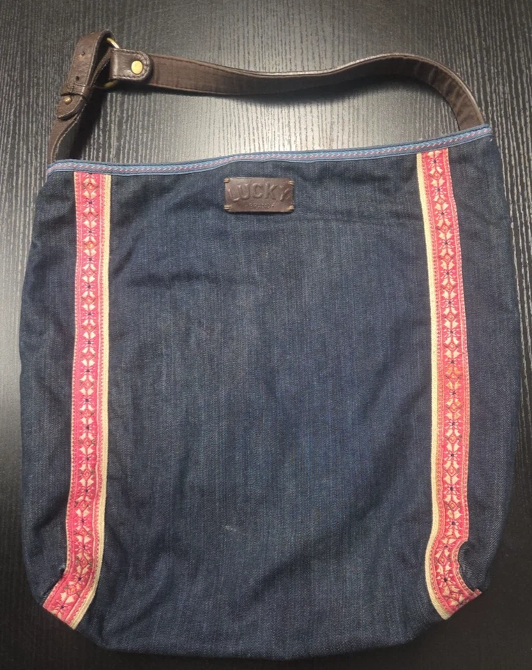Bolso de Hombro Hobo Denim Bordado Vintage LUCKY BRAND Y2K XL Foto 2 de 4