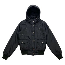 Refrigue Women's Quilted Nylon Hoodie Jacket | Vintage High End Designer Black