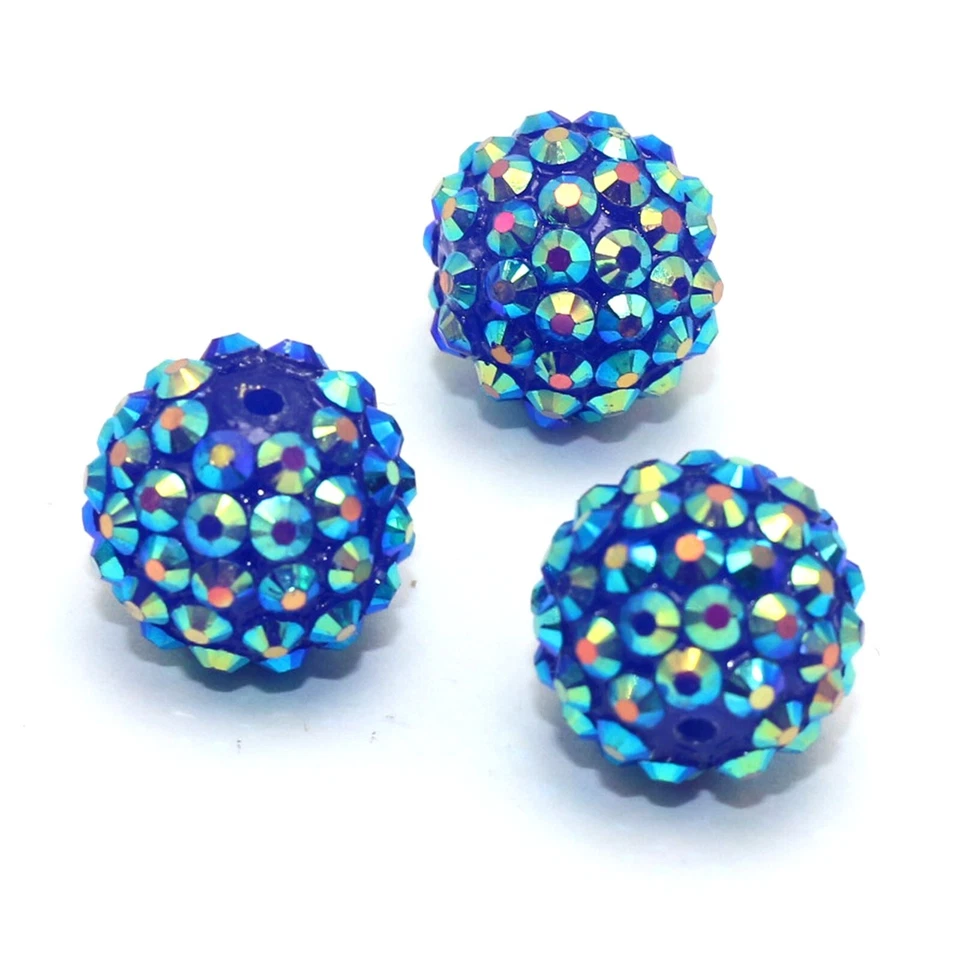 20 cuentas de bola DISCO pavé de diamantes de imitación acrílico azul profundo 16 mm hágalo usted mismo brazalete pendiente Foto 2 de 4