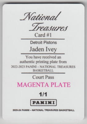 2022-23 Panini National Treasures Jaden Ivey #1 Court Pass RC 