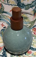 Caro Green Ceramic Soap/Lotion Dispenser with Wood/Metal Top Pump