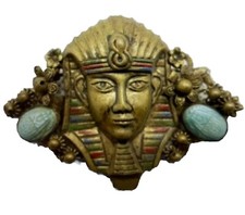 Vintage King Tut Pharaoh Egyptian Style Scarab Brooch enamel  Pin ~2.5” Rare