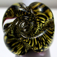 Murano Lamp Work Glass Ring Italy Infused 22K Gold Foil Flower Black Size 6