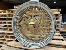 20 Inch 20x8 All Gold Center Chrome Lip 150 Spoke Wire Wheels Rims Spokes
