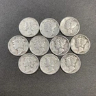Lot of 10 Mercury Dimes 90% Silver Various Dates Circulated Condition