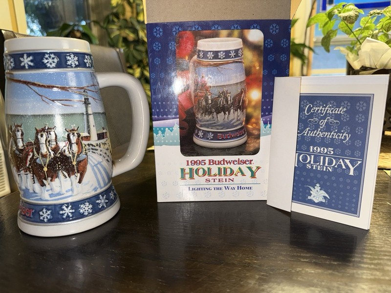 Budweiser 1995 Holiday Stein Lighting the Way Home w/ Box & COA x3 $35/per stein