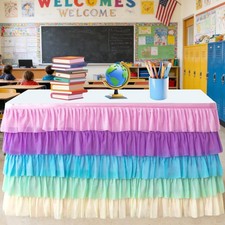 Pufogu Rainbow Tulle Table Skirt 9ft Tutu Ruffled Chiffon Tablecloth For Rectang