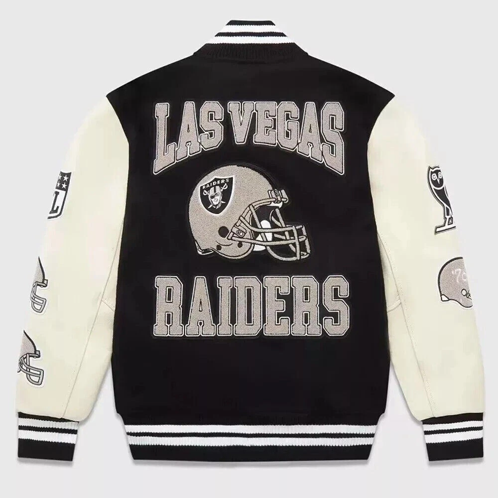 Men's LV Raiders Black Wool & White Sleeves Jacket Baseball Style Varsity Jacket