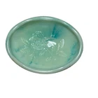 Avon Vintage 1970s Soap Dish Blue Green Victoriana Milk Glass Swirl Rose Design