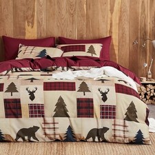 - Rustic Comforter Set, Cabin Western Christmas Twin/Twin XL Burgundy Brown