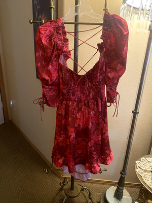 For Love & Lemons ~ Alia Mini Dress ~ Large ~ Satin Red & Pink ~NEW w/tags