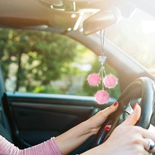 Cobee Love Corazón Diamante con Bola de Felpa Coche Colgante Adorno, Coche Bling Rosa - Imagen 5 de 7