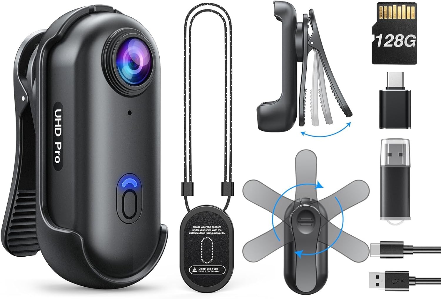 BOBLOV W4 Police Wearable Cam Mini Body Camera w/ Audio Recording 128GB