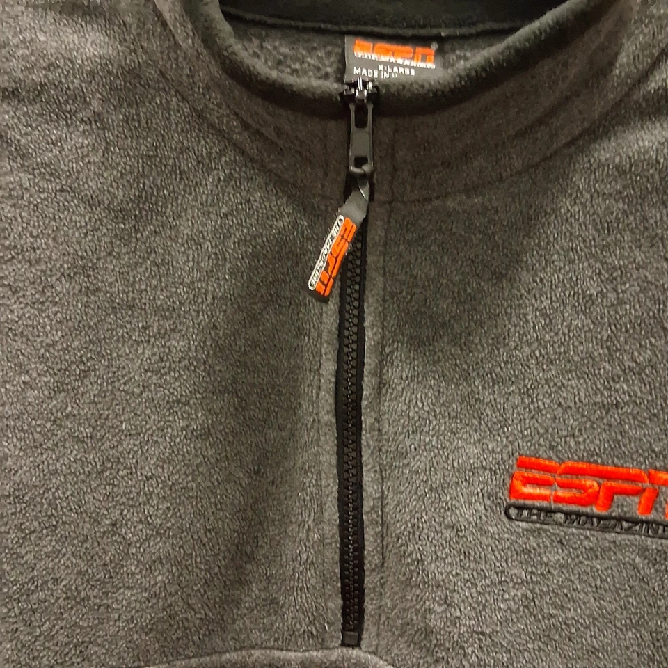 ESPN Magazine Para hombres XL 1/4 Cremallera Polar Pullover Gris Sudadera Logo Chaqueta Foto 4 de 4