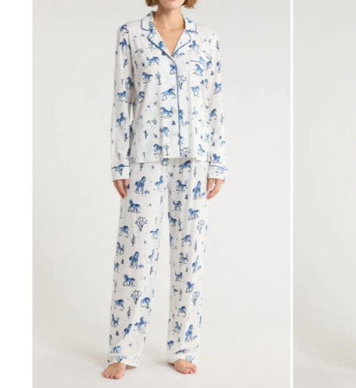 NWT PJ Salvage White/Blue DESERT DAZE HORSES Knit Pajama/Lounge Set Women's M