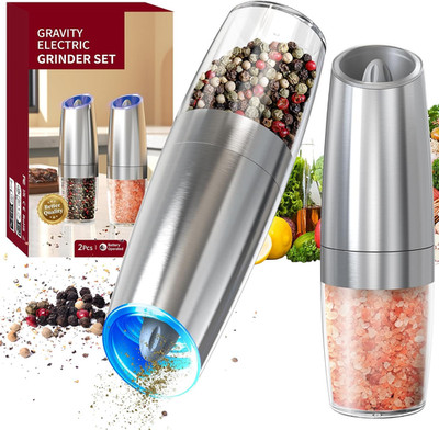 Gravity Electric Salt and Pepper Grinder Set Stainless Steel Automatic Salt and