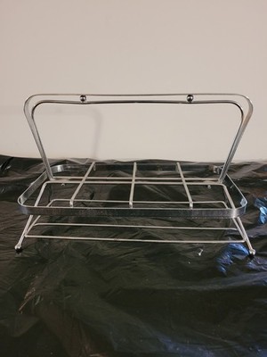 MCM Drinking Glass Holder Caddy Rack Atomic Silvertone Holds 8  Drink Glasses