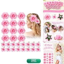 Waydress 30 Packs 2.8" 4" Flower Hair Clip Rose Brooch Pink