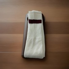 Mens VTG Socks Sport Tube Acrylic USA Made Burgundy Stripe White OSFA 21