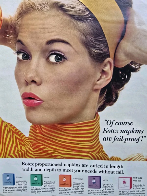 1964 Kotex Proportioned sanitary napkins are fail proof Vintage Ad 